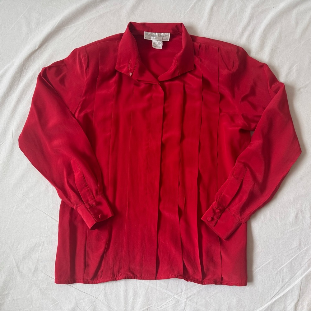 Vintage 80s Michelle Stuart Vibrant Red Silk Blouse
